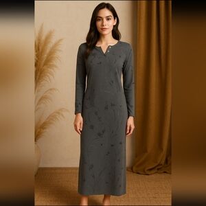 Vintage Elegant Grey Long Sleeve Dress